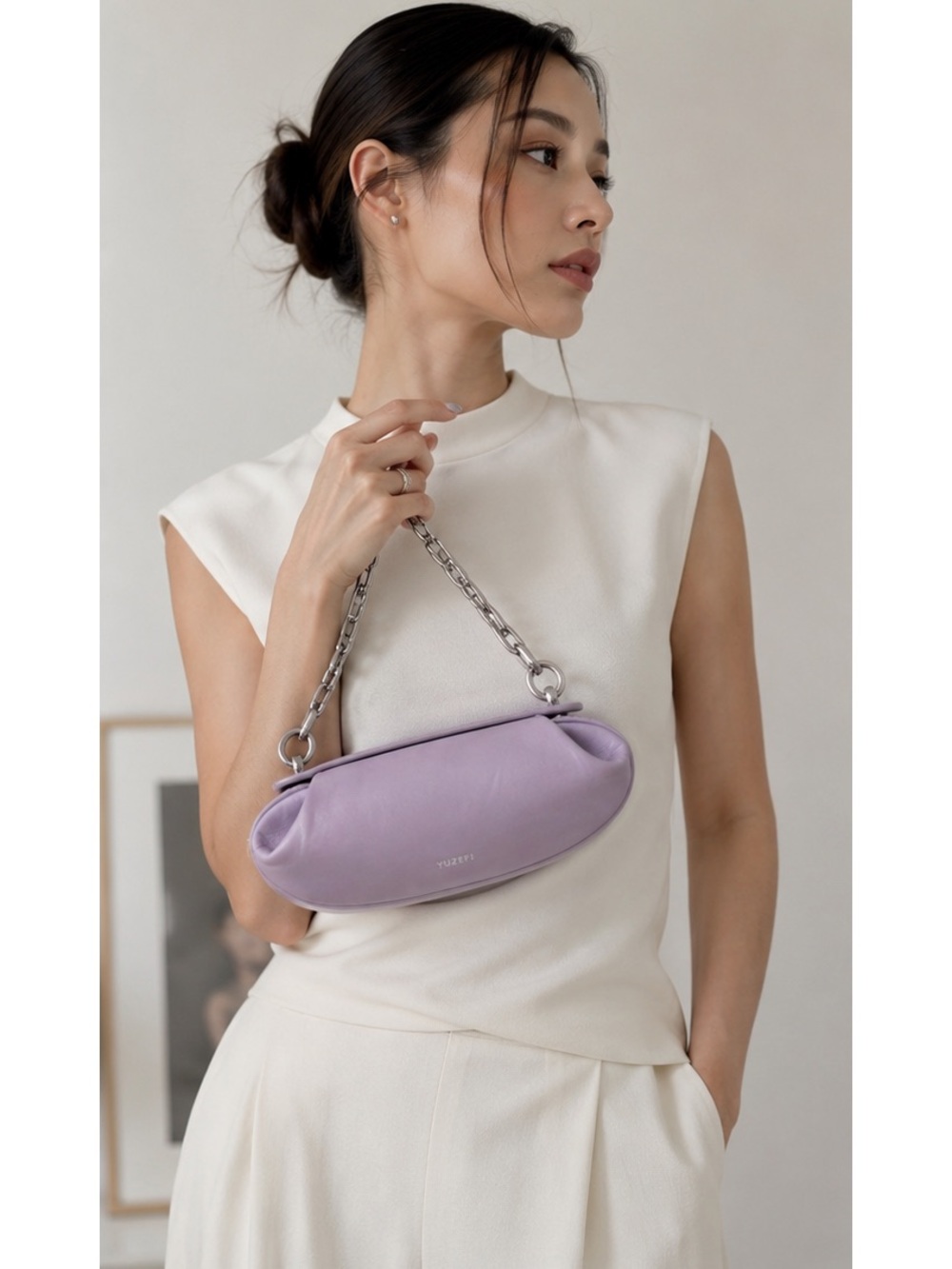 Yuzefi Dinner Roll Leather Mini Bag in Lilac purple